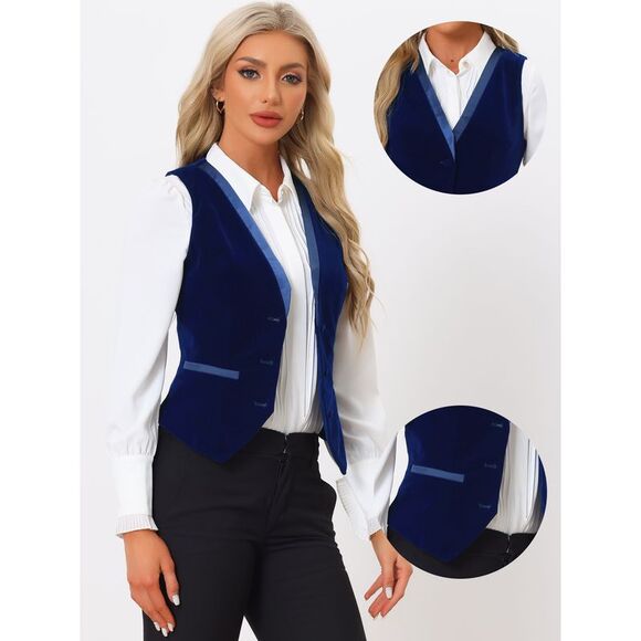 Velvet Suit Waistcoat Retro Sleeveless Steampunk Blazer Dressy Vest Dark Blue - Picture 2 of 6